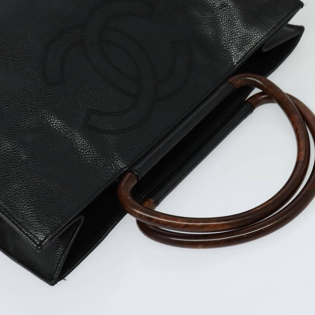 Chanel Vintage Wooden Ring Tote Caviar, BLACK, LEATHER, Tote bag