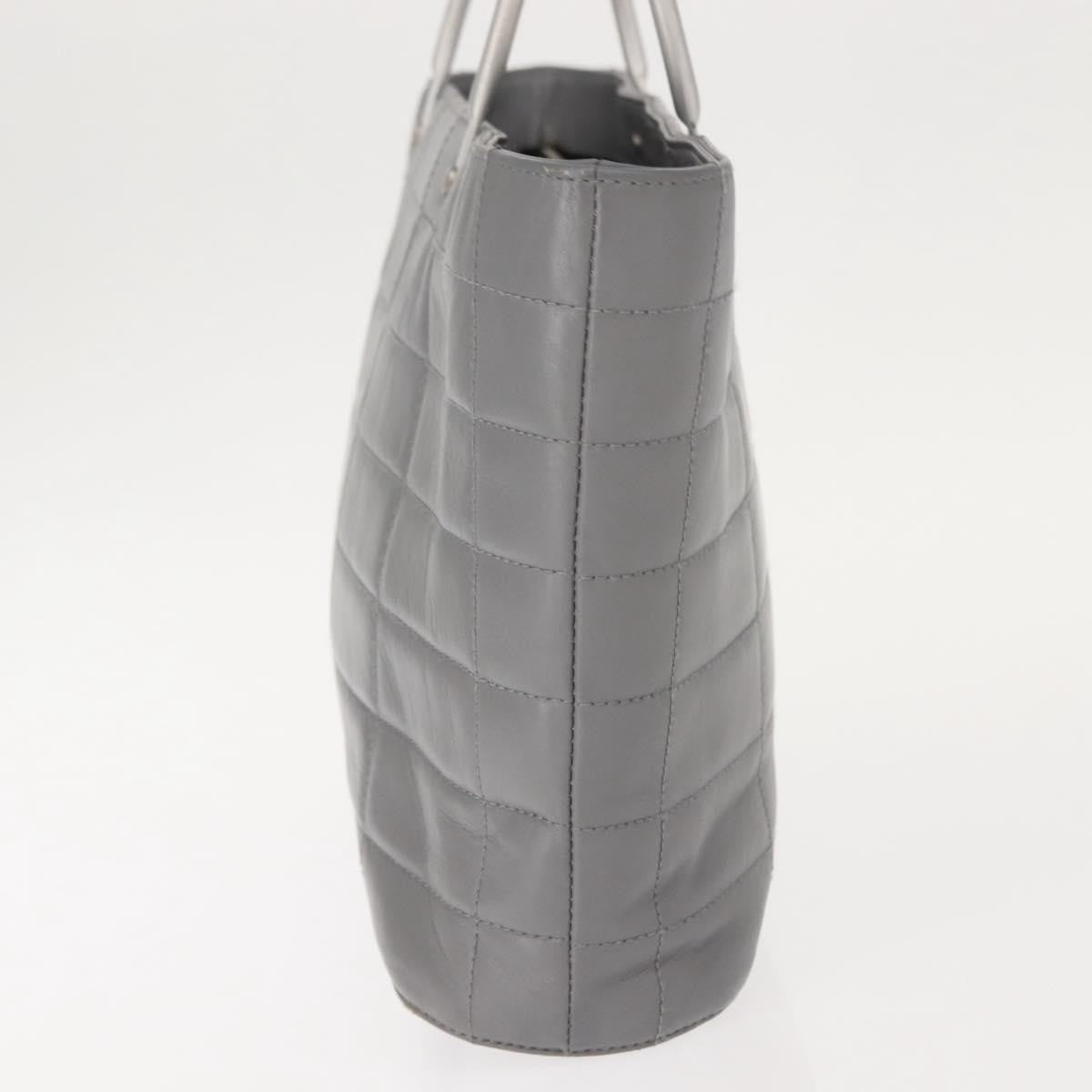 Chanel Vintage Chocolate Bar Metal Ring Tote Quilted Lambskin, GRAY, LEATHER, Tote bag