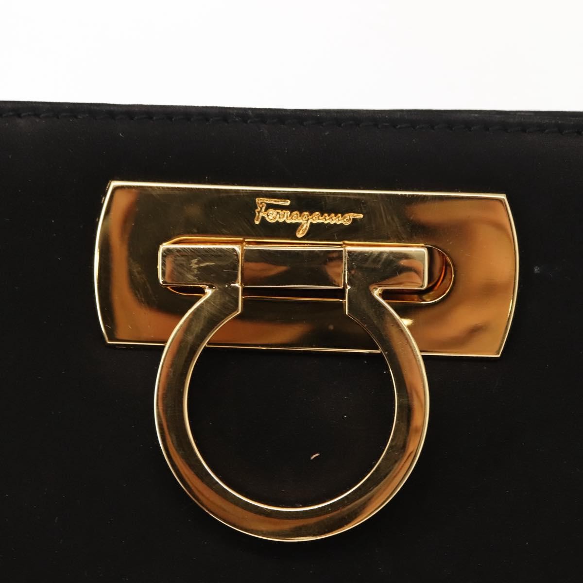Salvatore Ferragamo Vintage Gancini Chain Shoulder Bag Suede, BLACK, SUEDE, Shoulder bag