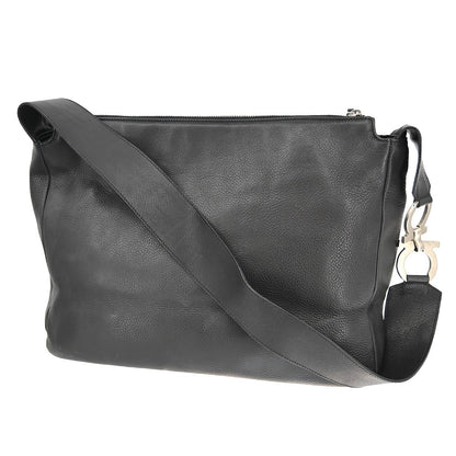 Salvatore Ferragamo Gancini Shoulder Bag Leather, Black, Leather, Shoulder Bag