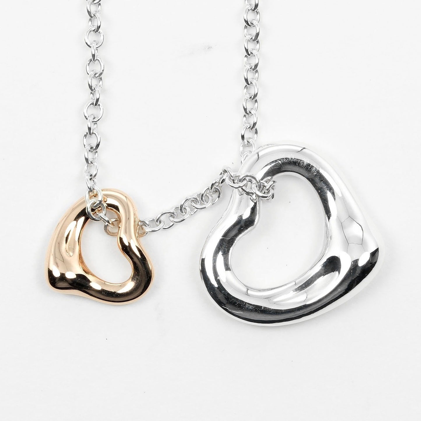 Tiffany & Co. Elsa Peretti Double Open Heart Pendant Necklace Sterling Silver and 18K Rose Gold, SILVER, SILVER, Necklace