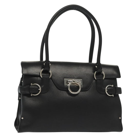 Salvatore Ferragamo Virna Satchel Leather, BLACK, LEATHER, Handbag