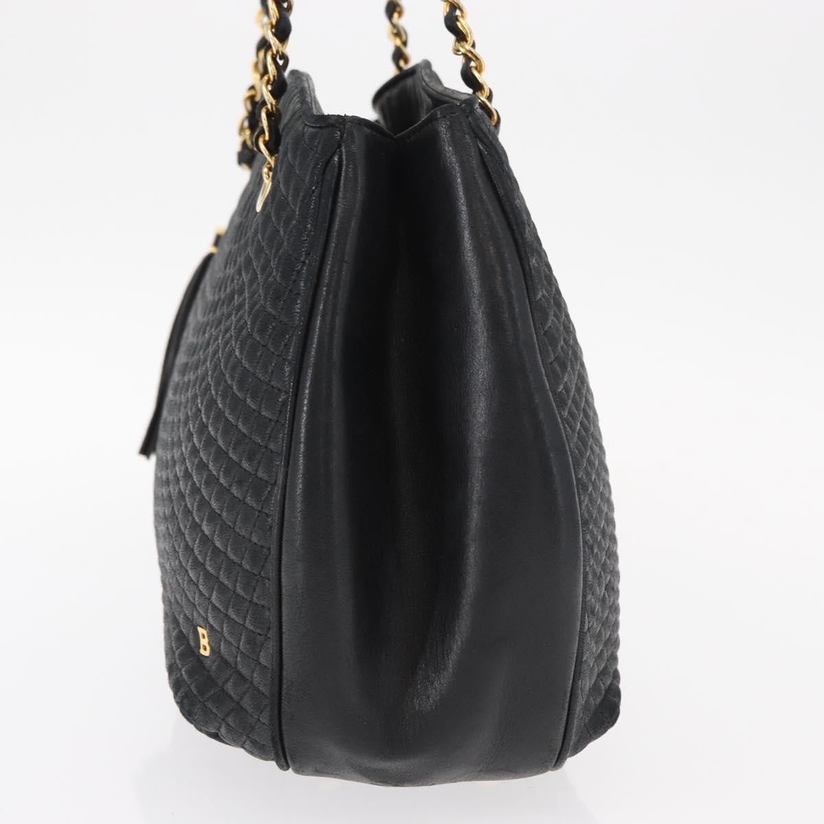 Bally Vintage Chain Shoulder Bag Quilted Leather, BLACK, LEATHER, Shoulder bag