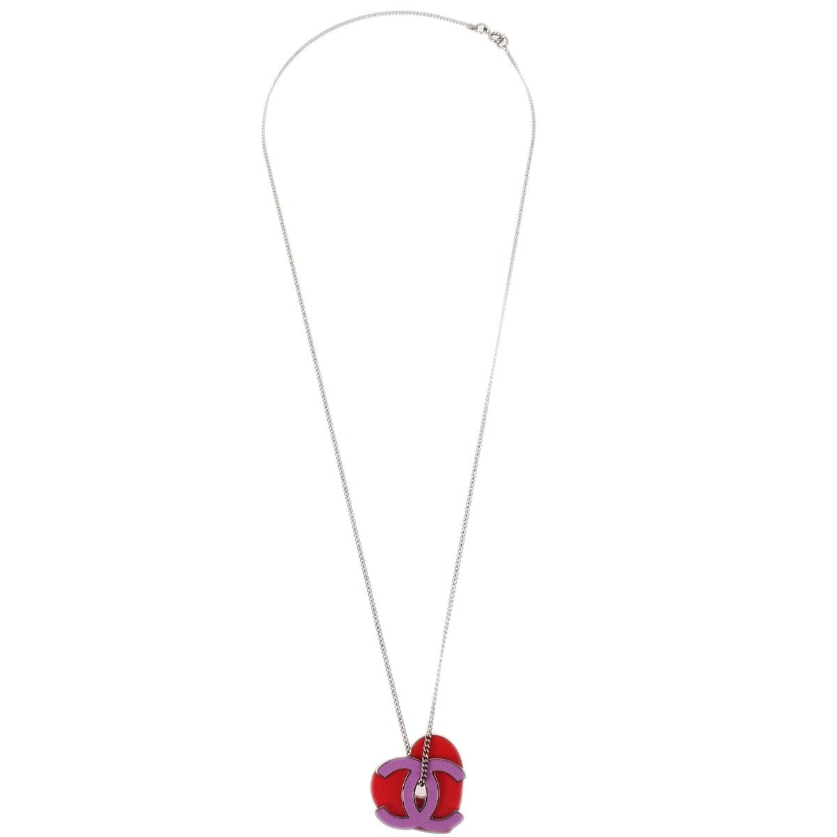 Chanel CC and Heart Pendant Necklace Metal, SILVER, SILVER_PLATED, Necklace