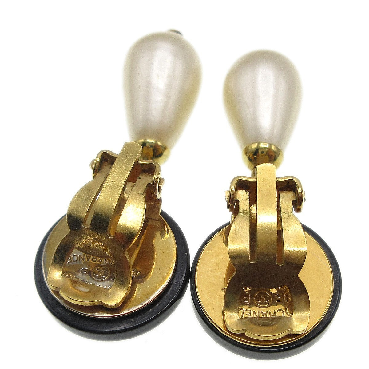 Chanel CC Dangle Earrings Metal with Faux Pearl, GOLD, GOLD_PLATED, Earrings