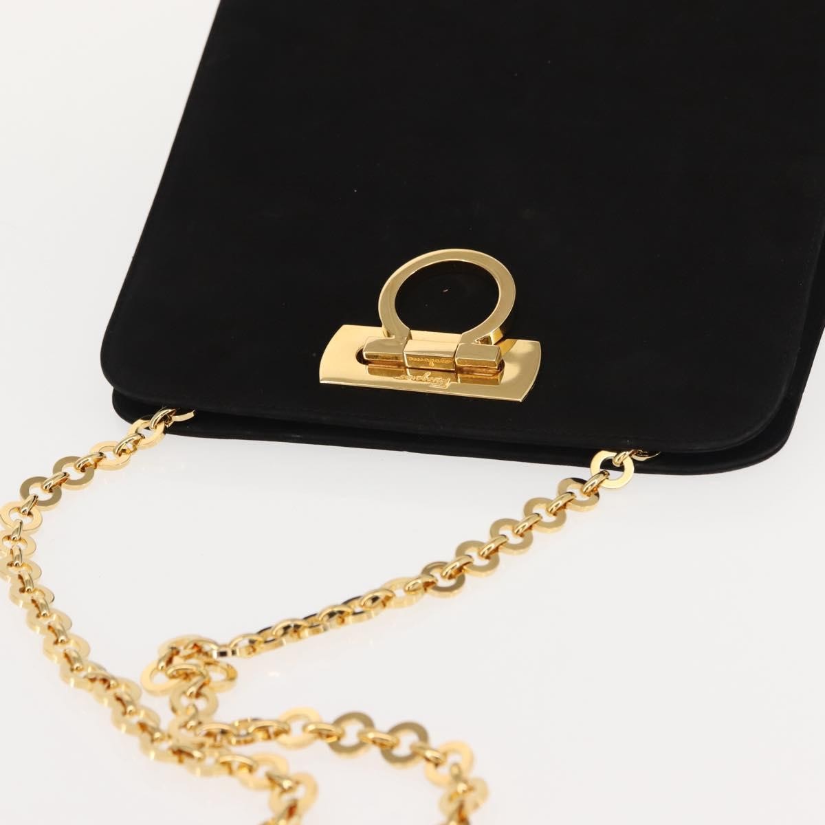 Salvatore Ferragamo Vintage Gancini Chain Shoulder Bag Suede, BLACK, SUEDE, Shoulder bag
