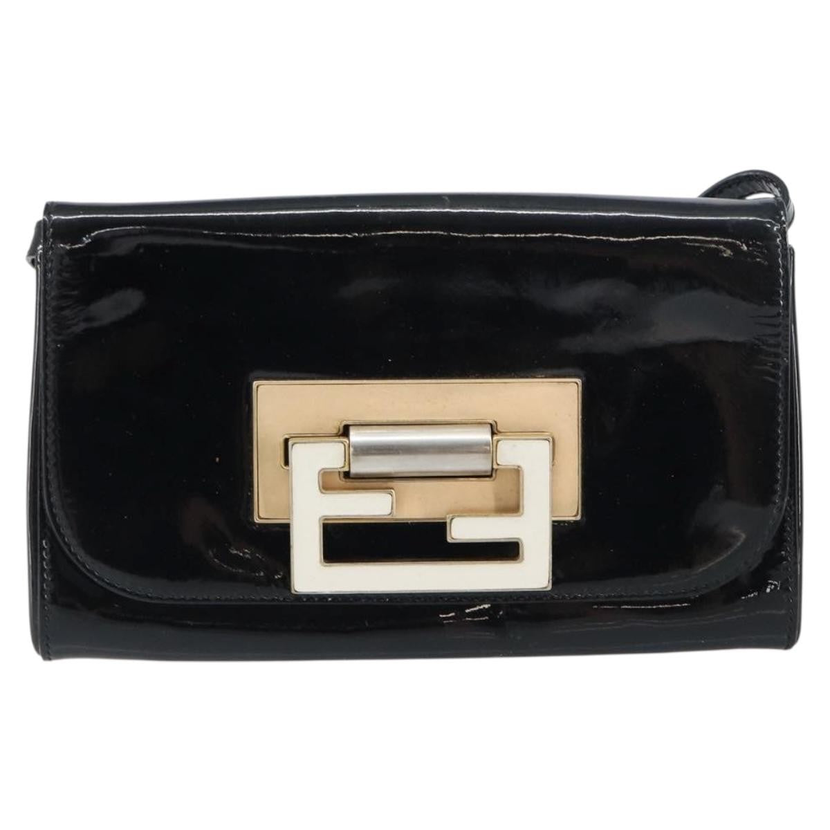 Fendi Vintage Shoulder Bag Enamel, BLACK, PATENT_LEATHER, Shoulder bag