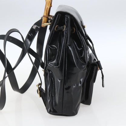 Gucci Vintage Bamboo Backpack Patent, BLACK, PATENT_LEATHER, Backpack