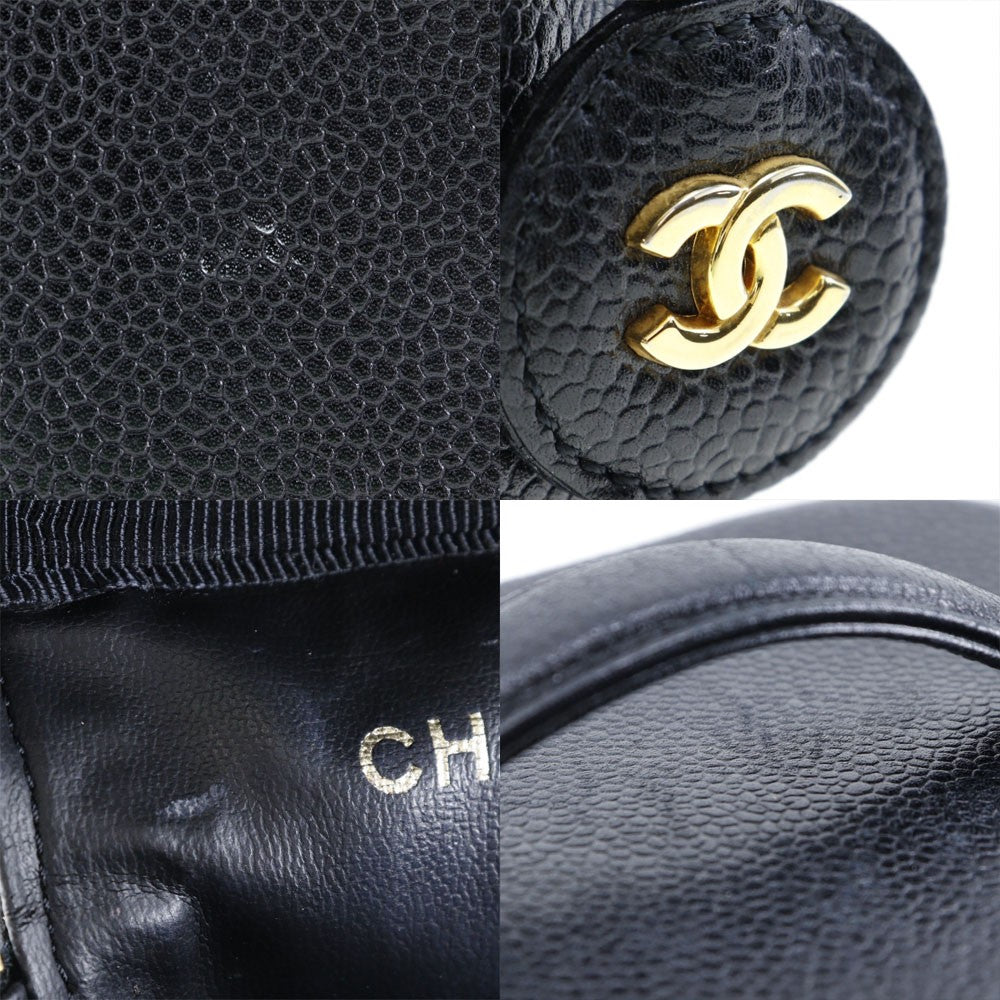 Chanel Vintage Timeless Cosmetic Case Caviar, BLACK, LEATHER, Toiletry Case