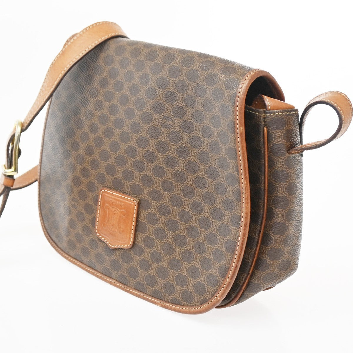 Celine Vintage Macadam Shoulder Bag Canvas and Leather, BROWN, CANVAS, Shoulder bag
