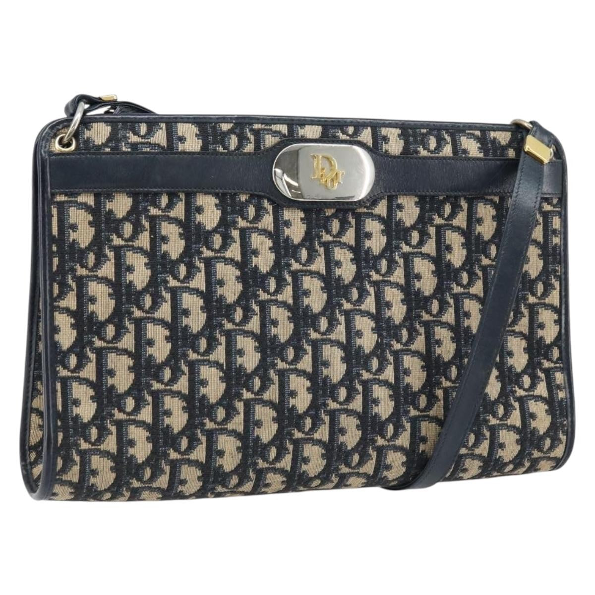Christian Dior Vintage Trotter Shoulder Bag Canvas, NAVY, CANVAS, Shoulder bag