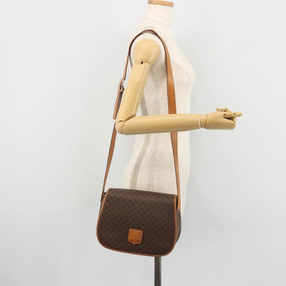 Celine Vintage Macadam Shoulder Bag Canvas and Leather, Brown, Canvas, Shoulder Bag