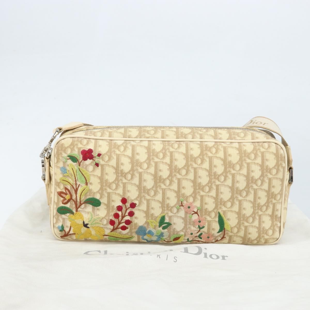 Christian Dior Vintage Crossbody Bag Embroidered Diorissimo Canvas, Beige, Canvas, Shoulder Bag