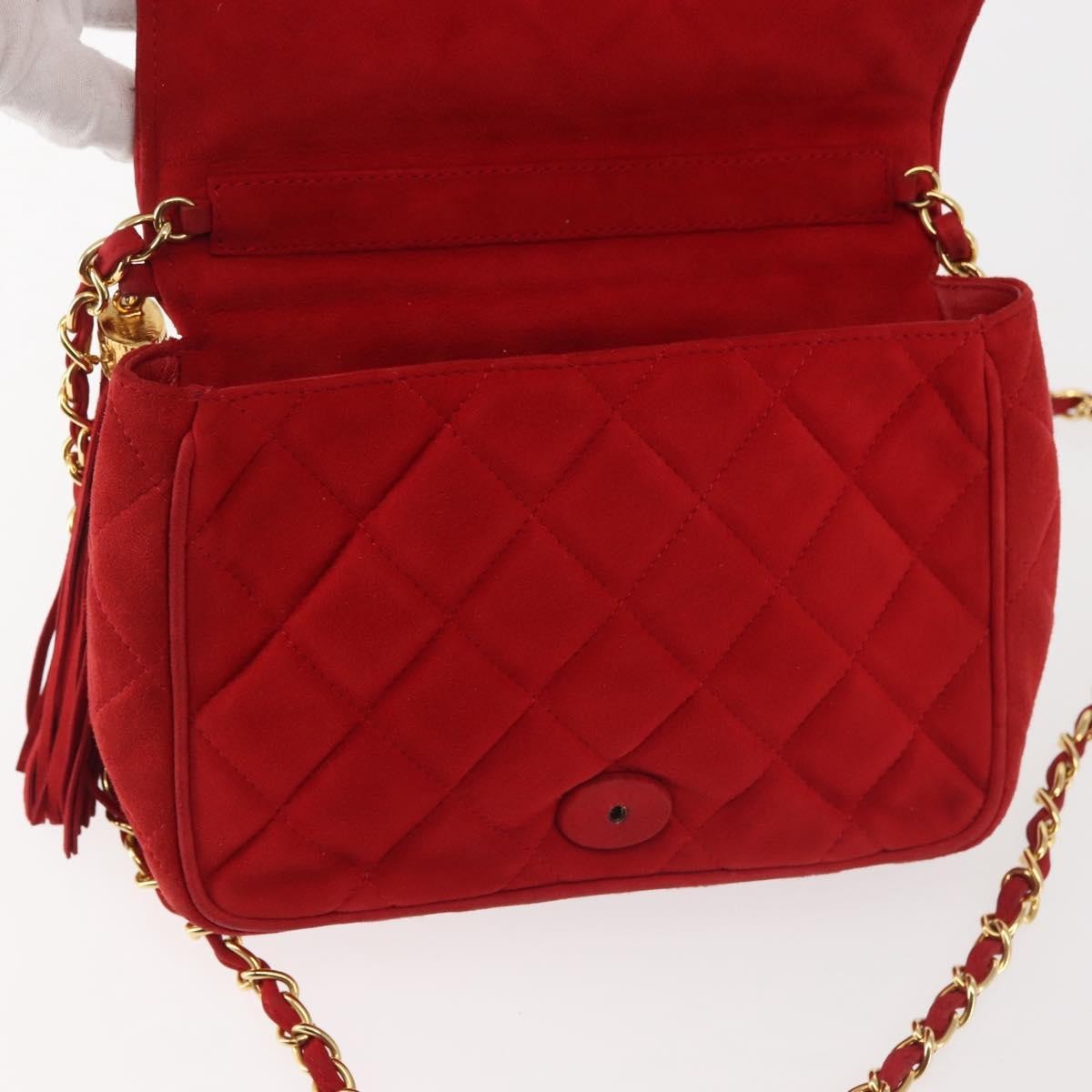 Chanel Vintage Tassel Full Flap Shoulder Bag Quilted Suede, RED, SUEDE, Shoulder bag