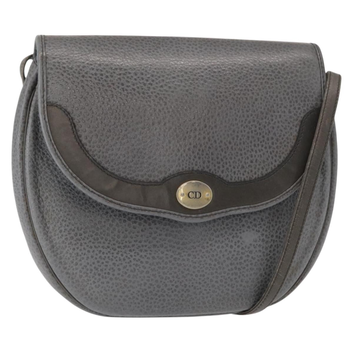 Christian Dior Vintage CD Logo Shoulder Bag Leather, GRAY, LEATHER, Shoulder bag