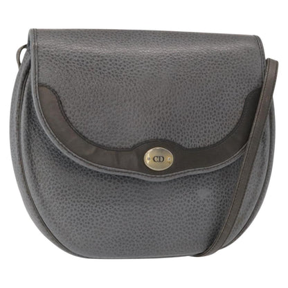 Christian Dior Vintage CD Logo Shoulder Bag Leather, GRAY, LEATHER, Shoulder bag