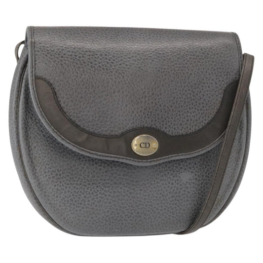 Christian Dior Vintage CD Logo Shoulder Bag Leather, GRAY, LEATHER, Shoulder bag