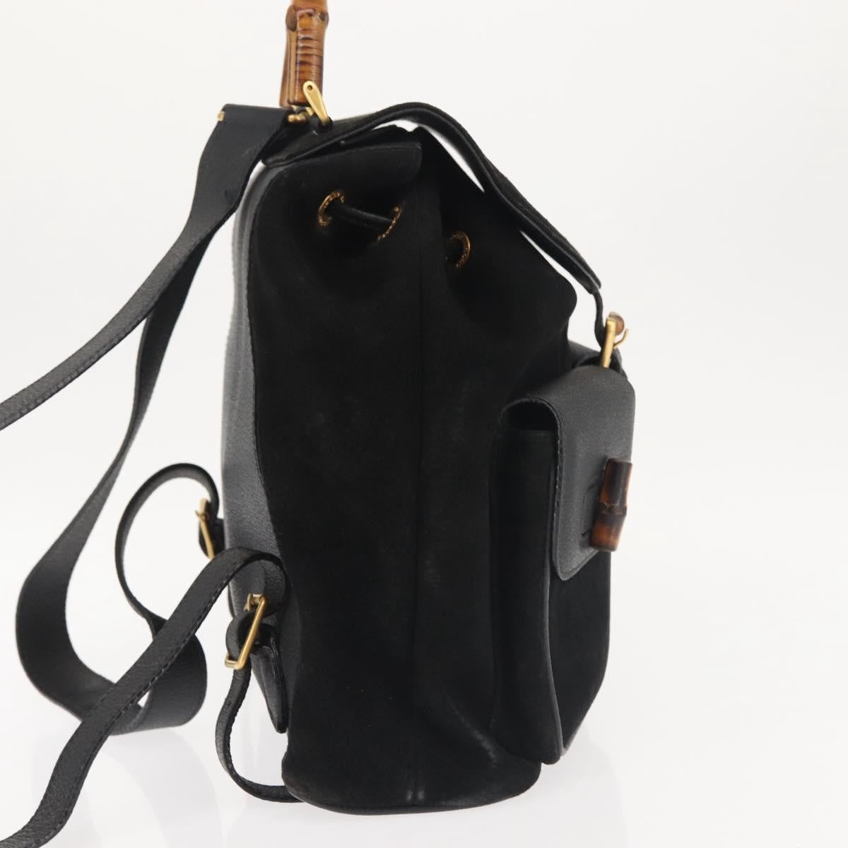 Gucci Vintage Bamboo Backpack Suede, BLACK, SUEDE, Backpack