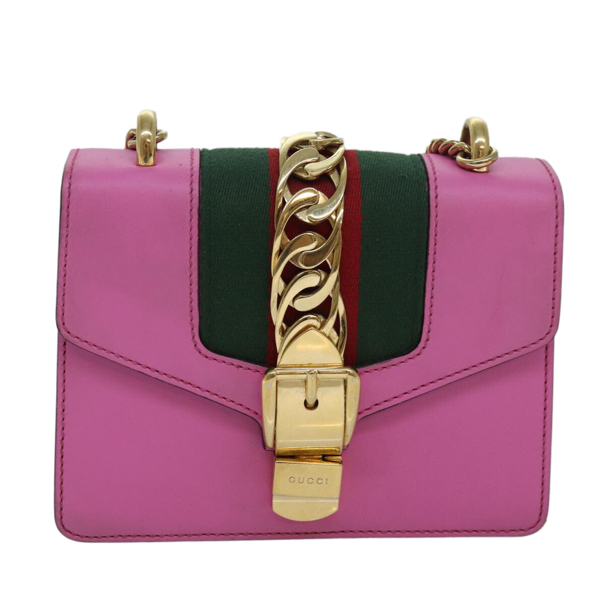 Gucci Sylvie Chain Shoulder Bag Leather, PINK, LEATHER, Shoulder bag