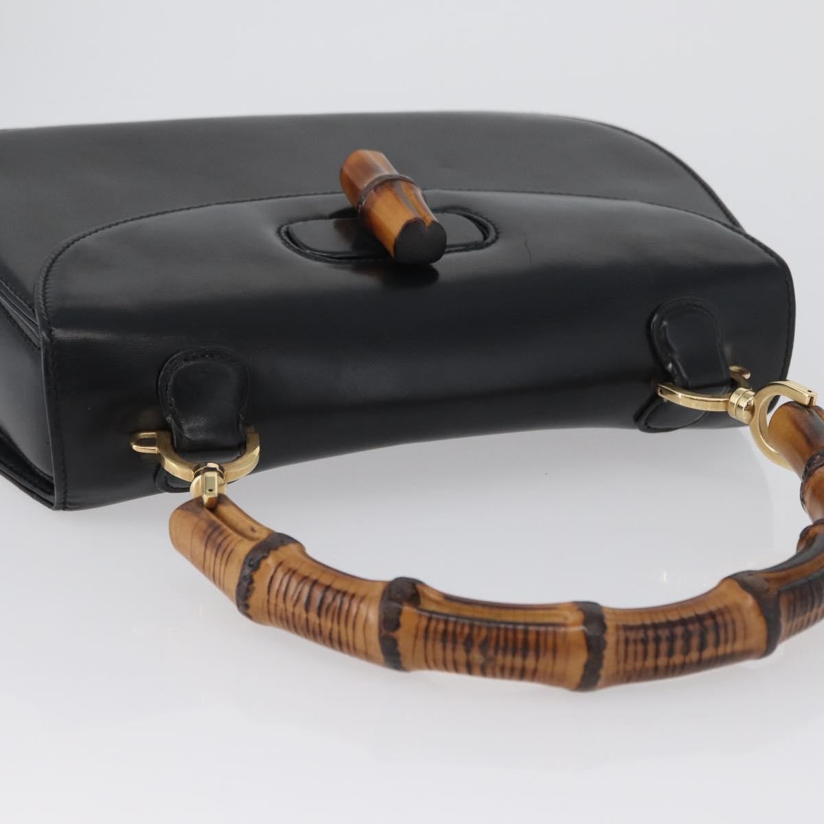 Gucci Vintage Convertible Bamboo Top Handle Bag Leather, BLACK, LEATHER, Handbag