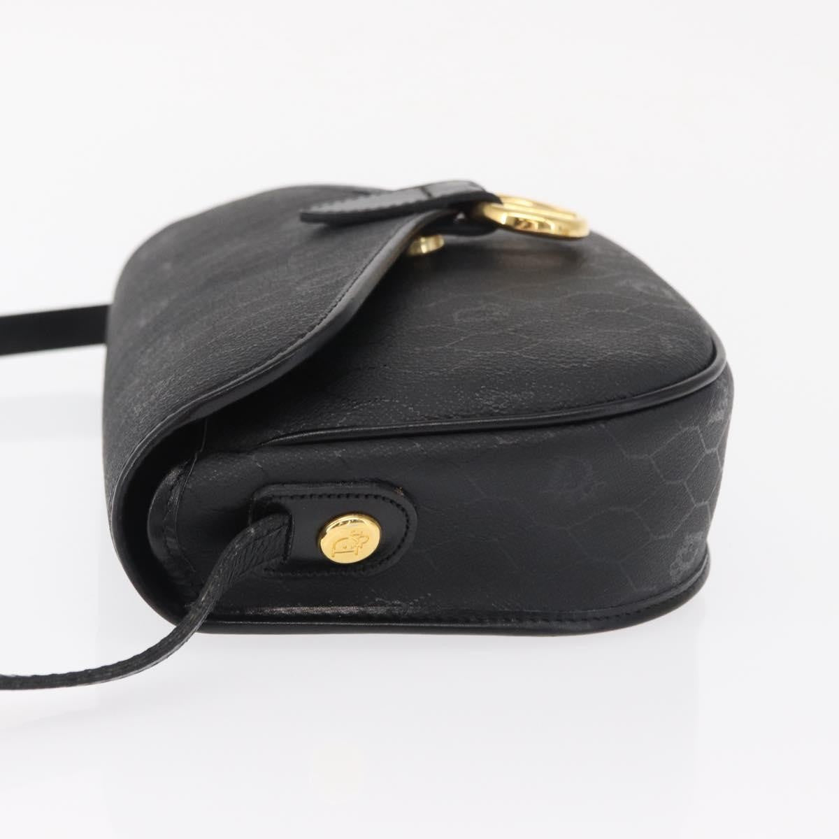 Christian Dior Vintage Honeycomb Flap Crossbody Bag Coated Canvas, BLACK, CANVAS, Shoulder bag