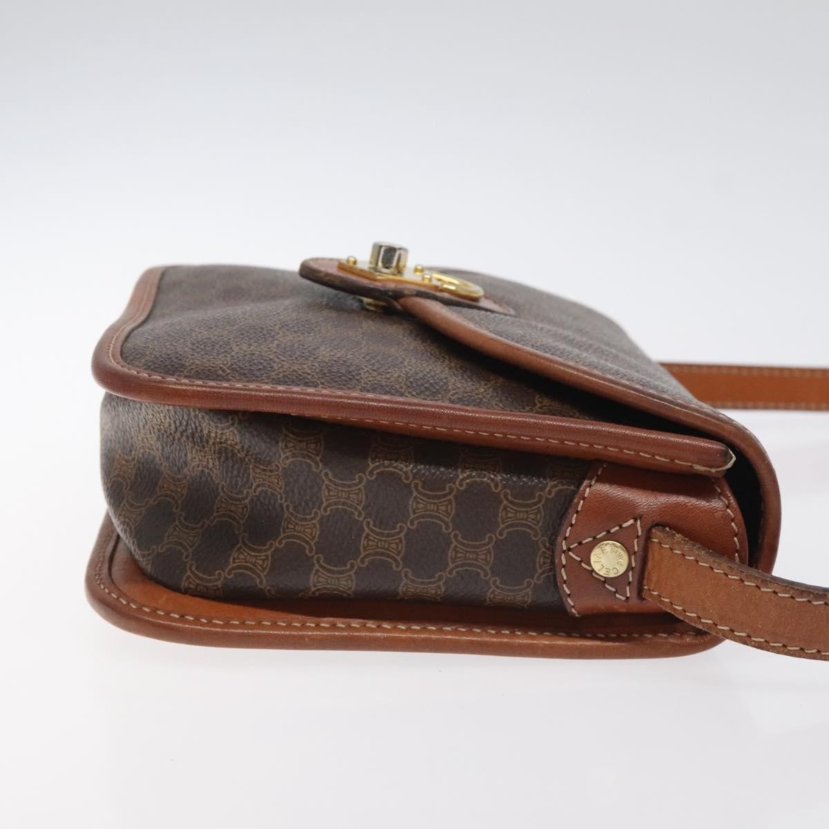 Celine Vintage Macadam Shoulder Bag Canvas and Leather, BROWN, CANVAS, Shoulder bag
