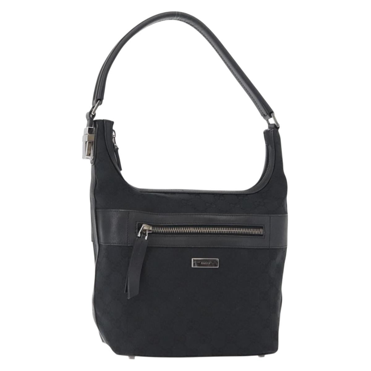 Gucci Vintage Shoulder Bag GG Canvas and Leather, BLACK, CANVAS, Shoulder bag