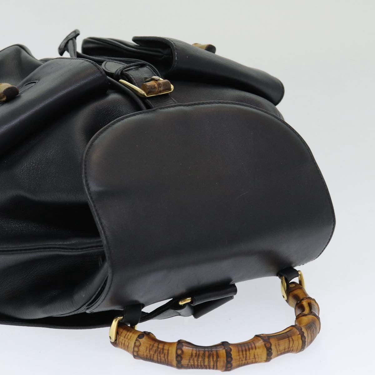 Gucci Vintage Bamboo Backpack Leather, Black, Leather, Backpack