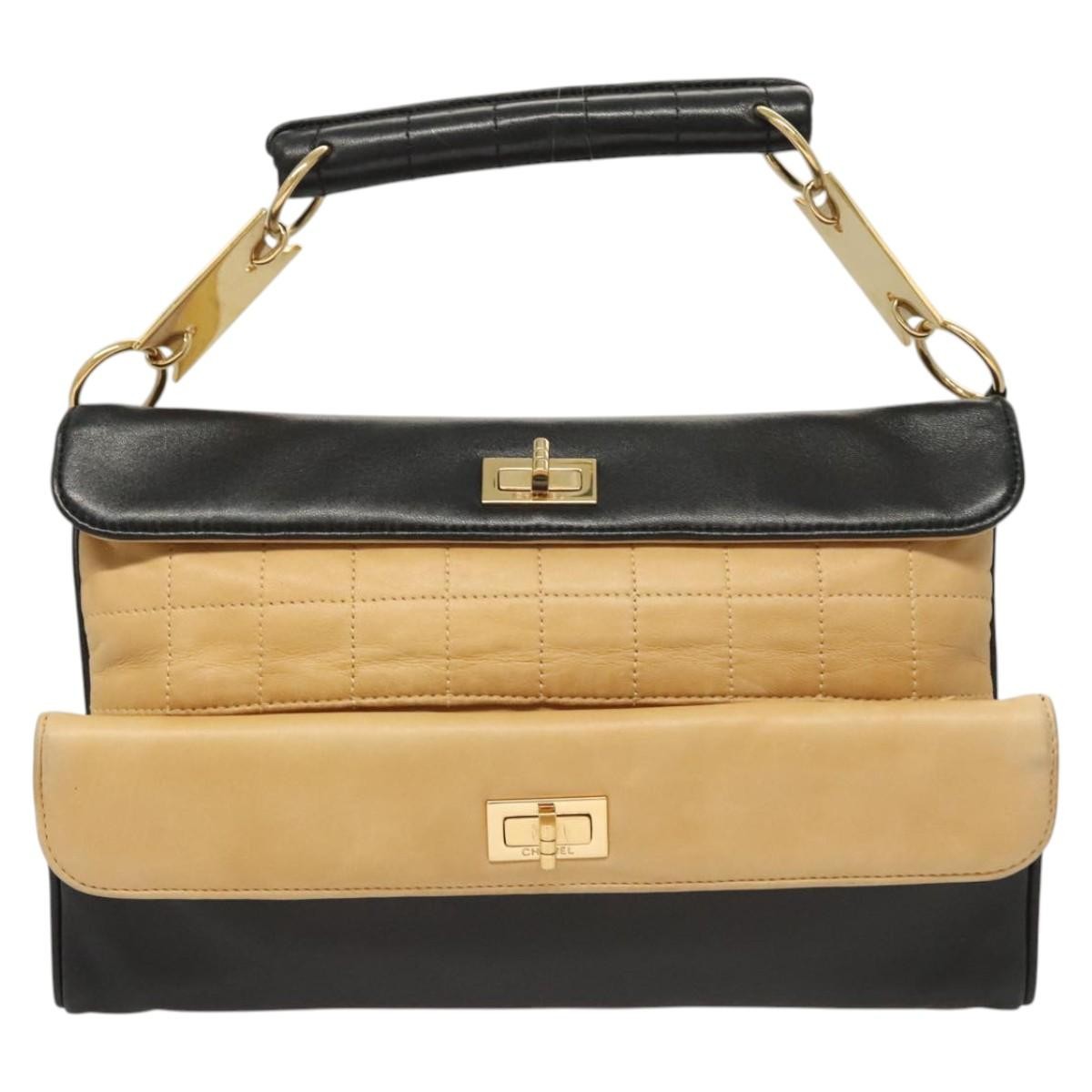 Chanel Chocolate Bar CC Handbag Quilted Lambskin, Beige, Leather, Handbag