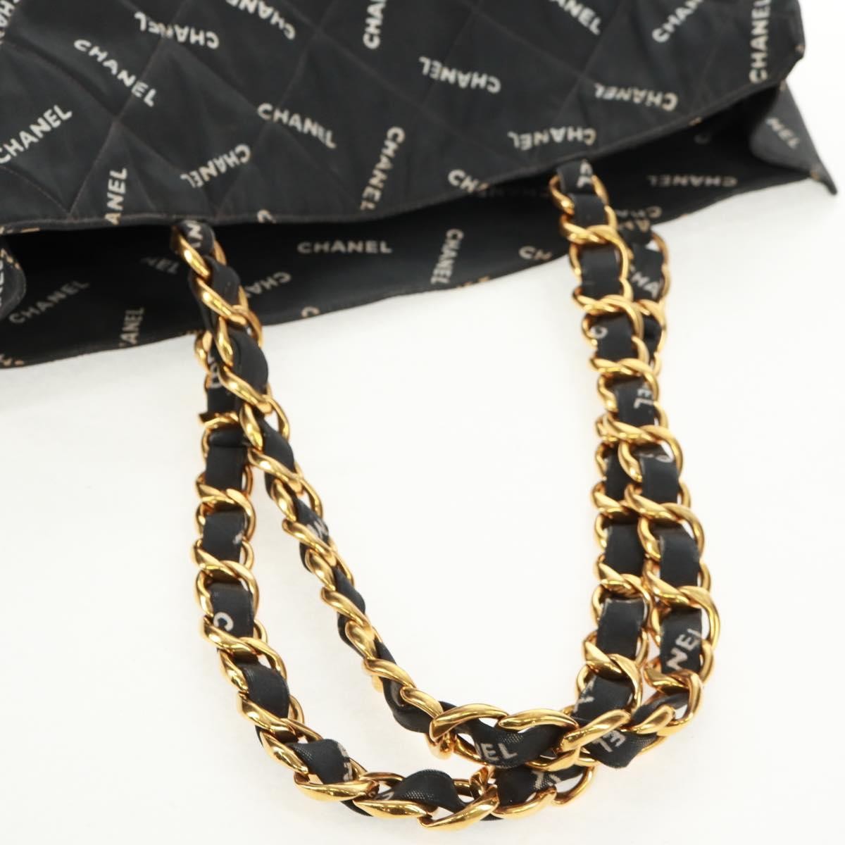 Chanel Logo Shopping Tote Quilted Printed Canvas, BLACK, CANVAS, Tote bag