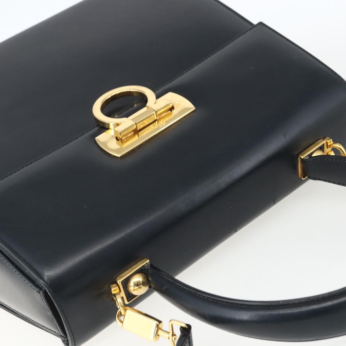 Salvatore Ferragamo Gancini Convertible Top Handle Bag Leather, NAVY, LEATHER, Handbag