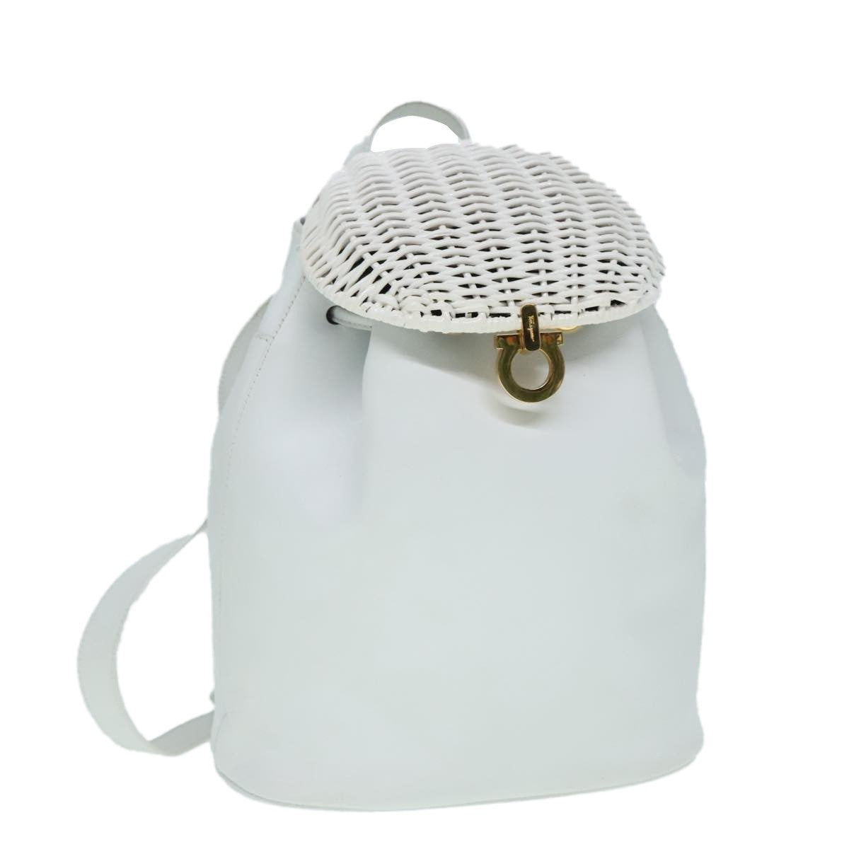 Salvatore Ferragamo Gancini Backpack Leather, WHITE, LEATHER, Backpack