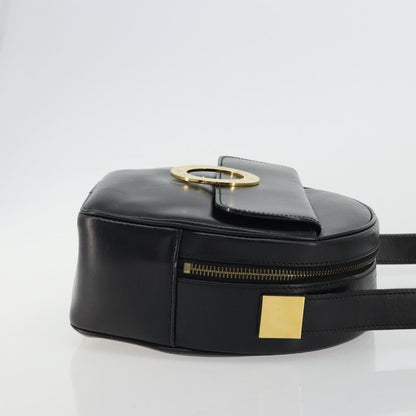 Celine Circle Logo Shoulder Bag Leather, Black, Leather, Shoulder Bag