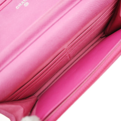 Chanel Wallet on Chain Quilted Grained Calfskin, PINK, LEATHER, Clutche & pouche