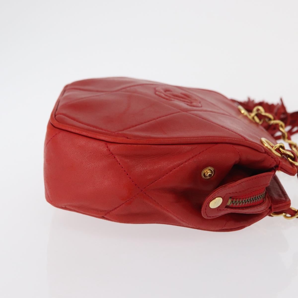 Chanel Vintage Diamond CC Tassel Shoulder Bag Quilted Leather, RED, LEATHER, Shoulder bag
