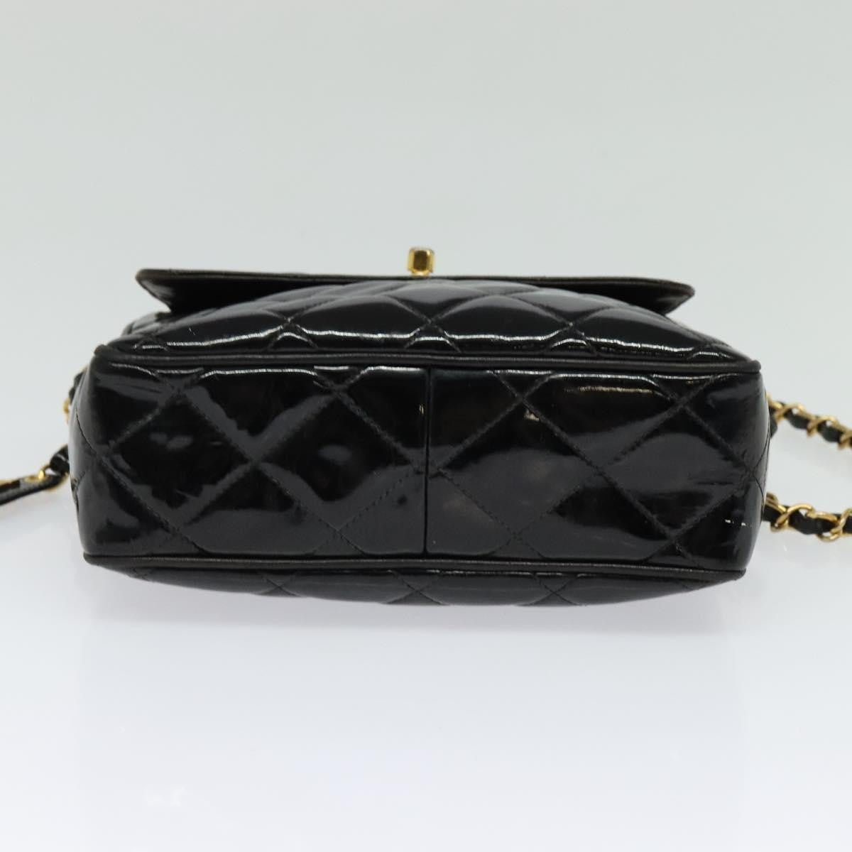 Chanel Vintage Square Front Pocket Camera Bag Quilted Patent, BLACK, LEATHER, Crossbody bag