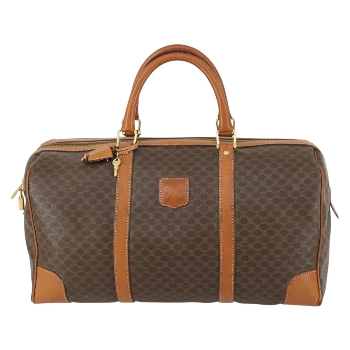 Celine Vintage Macadam Boston bag Canvas and Leather, BROWN, CANVAS, Travel bag
