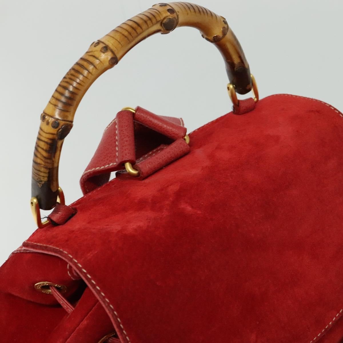 Gucci Bamboo Tassel Backpack Suede, RED, SUEDE, Backpack
