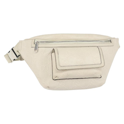 Gucci Front Pocket Belt Bag GG Embossed Perforated Leather, WHITE, LEATHER, Shoulder bag