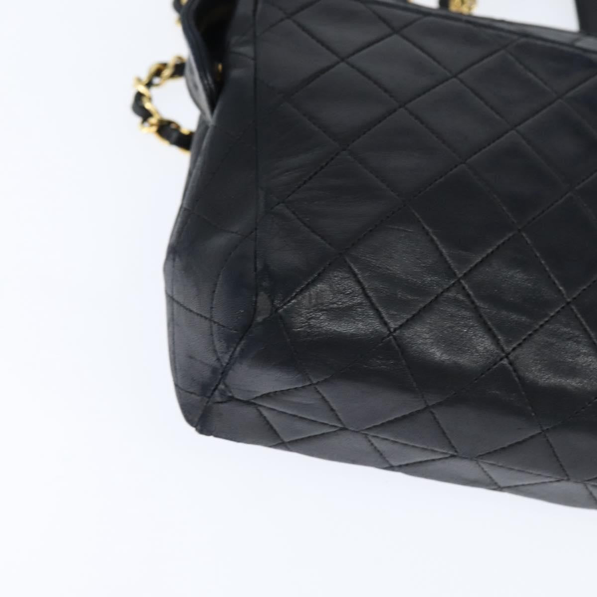 Chanel Vintage Front Pocket Shoulder Bag Quilted Lambskin, BLACK, LEATHER, Shoulder bag