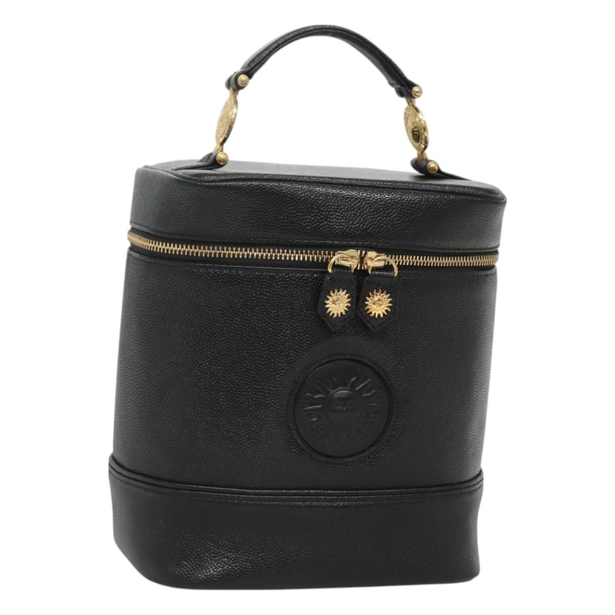 Versace Vanity Hand Bag Leather, BLACK, LEATHER, Handbag