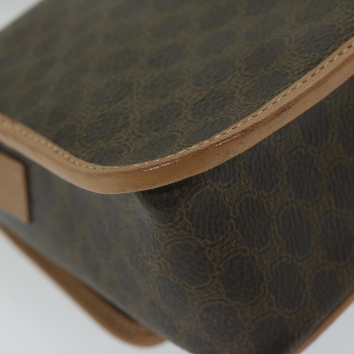 Celine Vintage Macadam Circle Logo Shoulder Bag Canvas and Leather, Brown, Canvas, Shoulder Bag