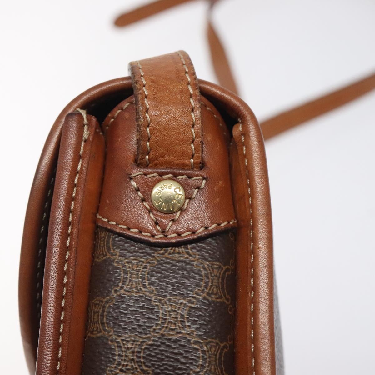 Celine Vintage Macadam Shoulder Bag Canvas and Leather, BROWN, CANVAS, Shoulder bag