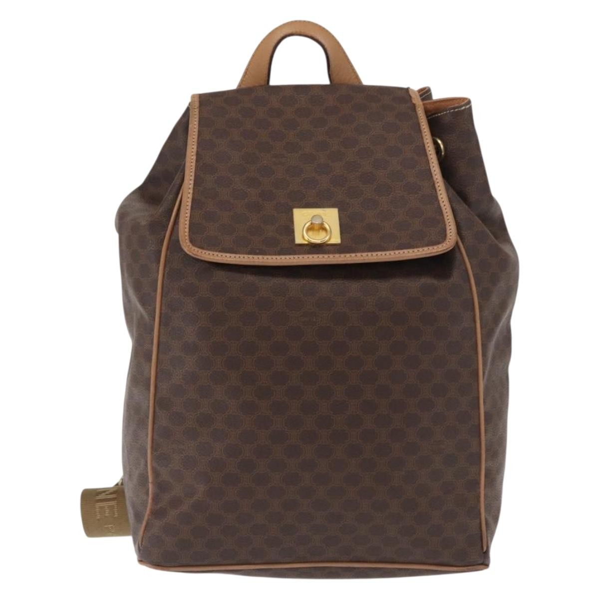 Celine Vintage Macadam Backpack Canvas and Leather, BROWN, CANVAS, Backpack