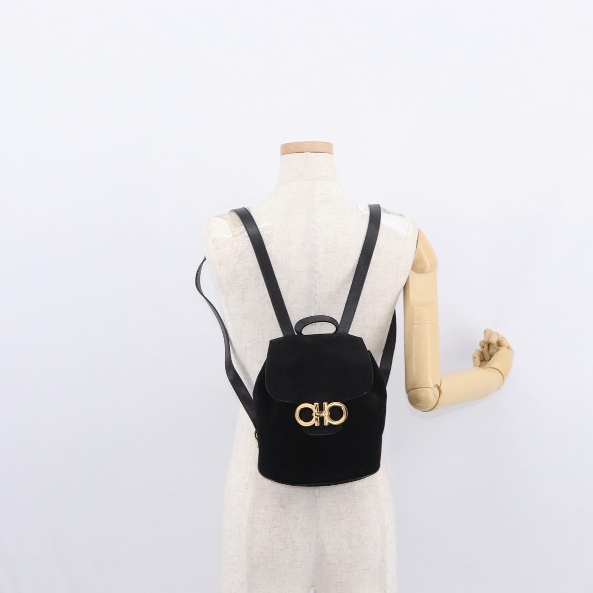 Salvatore Ferragamo Gancini Backpack Suede, BLACK, SUEDE, Backpack