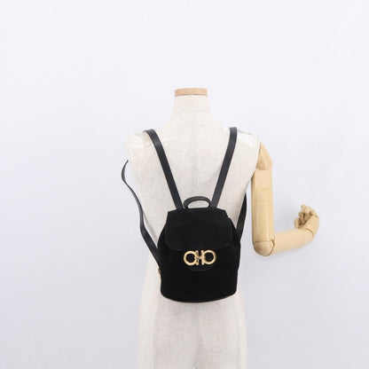 Salvatore Ferragamo Gancini Backpack Suede, BLACK, SUEDE, Backpack