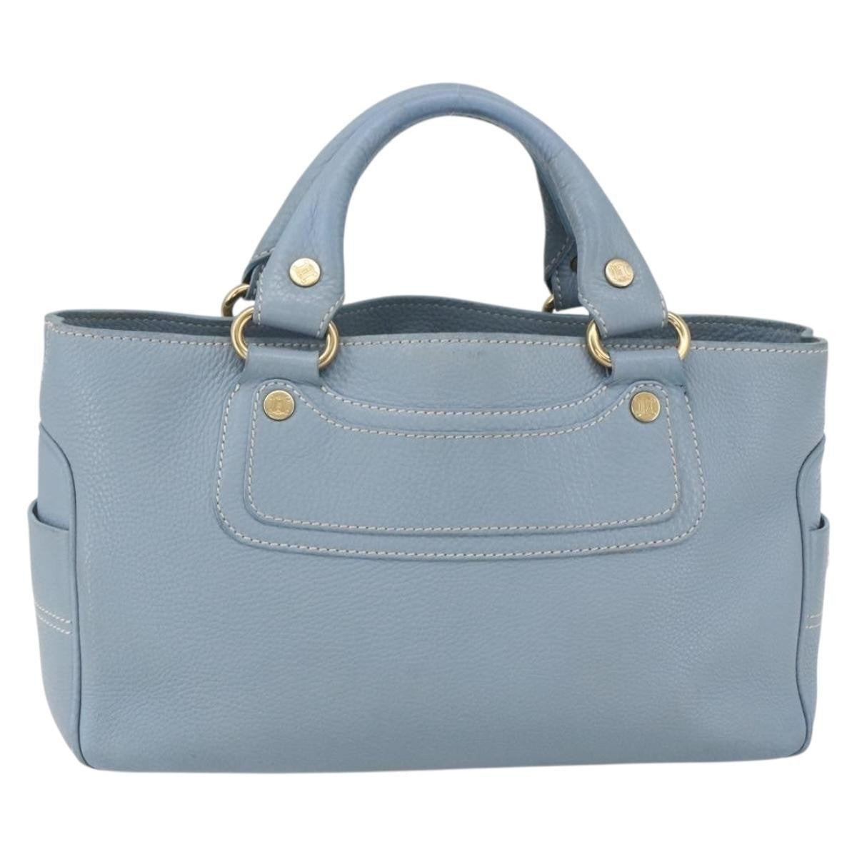 Celine Boogie Satchel Leather, BLUE, LEATHER, Handbag