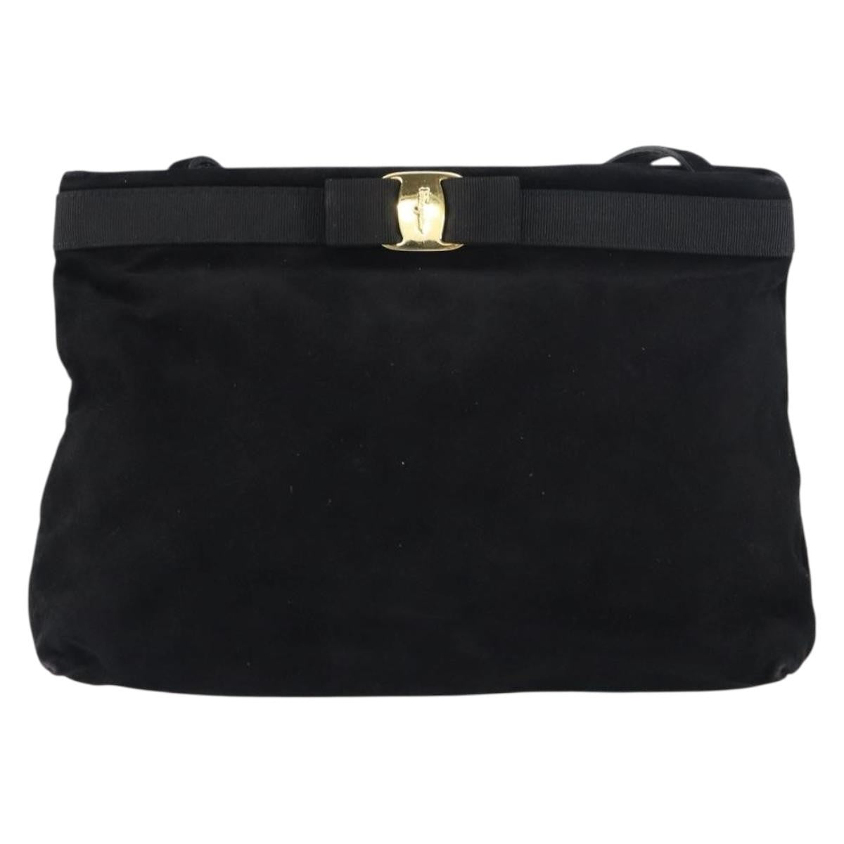 Salvatore Ferragamo Vala Shoulder Bag Suede, BLACK, SUEDE, Shoulder bag
