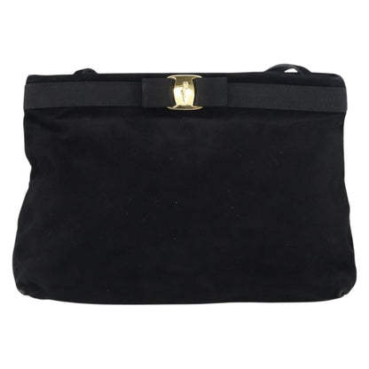 Salvatore Ferragamo Vala Shoulder Bag Suede, BLACK, SUEDE, Shoulder bag