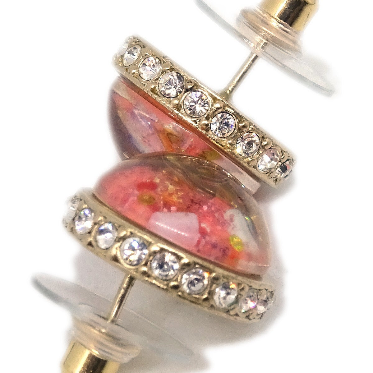 Chanel CC Logo Button Stud Earrings Metal with Crystals, Pink, Plastic, Earrings